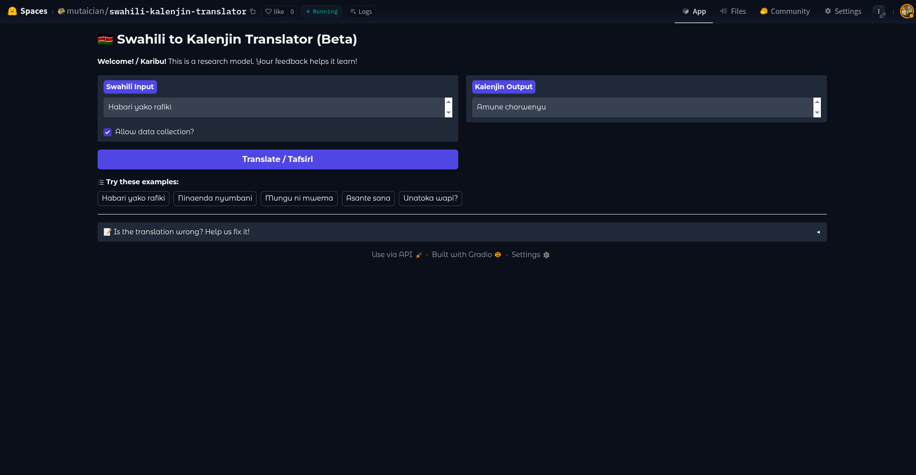 Swahili to Kalenjin Translator